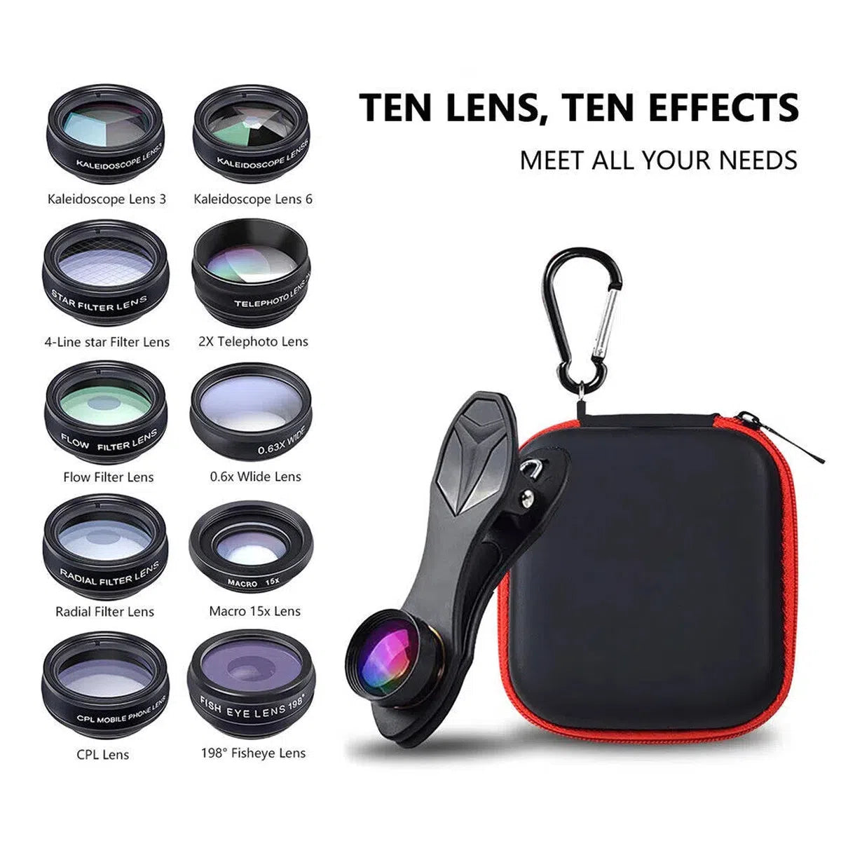 Buy Smartphone Macro Lens Wide Angle CPL Filter Camera Telescope For iPhone & Samsung Phones - 10in1 Phone Lens Kit at Caseles-10 in 1 Lens kit, 