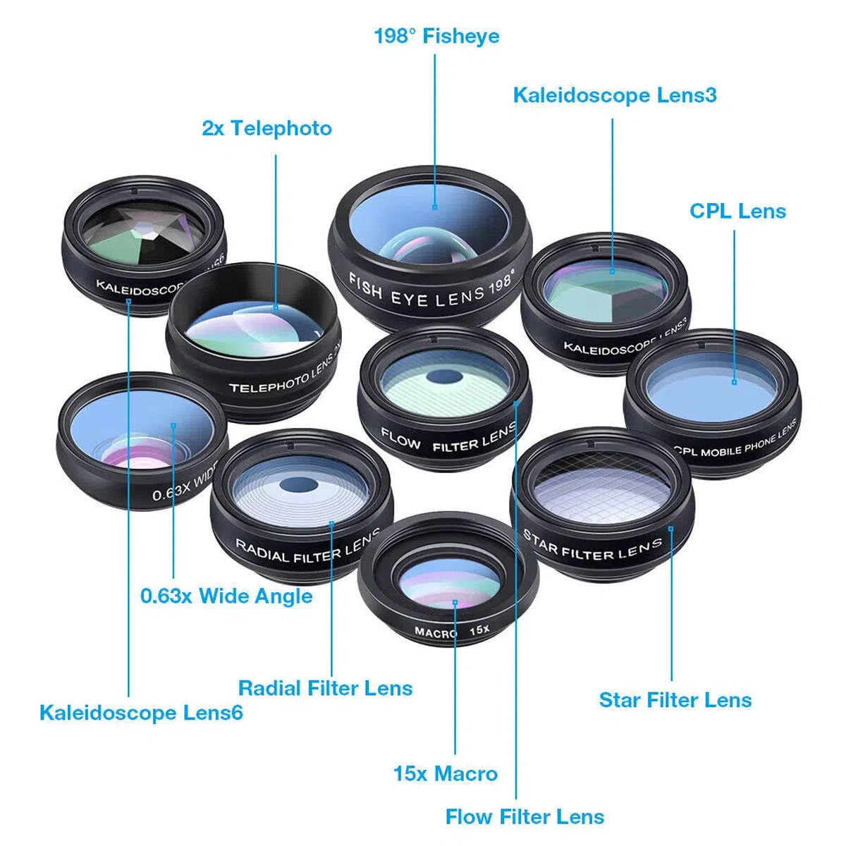 Buy Smartphone Macro Lens Wide Angle CPL Filter Camera Telescope For iPhone & Samsung Phones - 10in1 Phone Lens Kit at Caseles-10 in 1 Lens kit, 