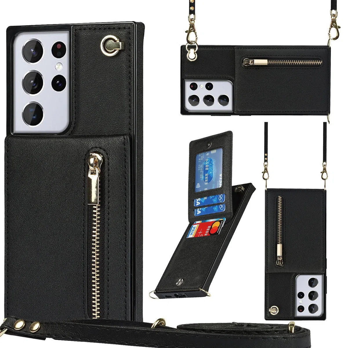 Buy Crossbody Wallet Phone Case, 5 Card Slots, Premium Leather, Kickstand Shockproof Case, Alima at Caseles-Samsung Galaxy S25 Ultra, Alina-Black