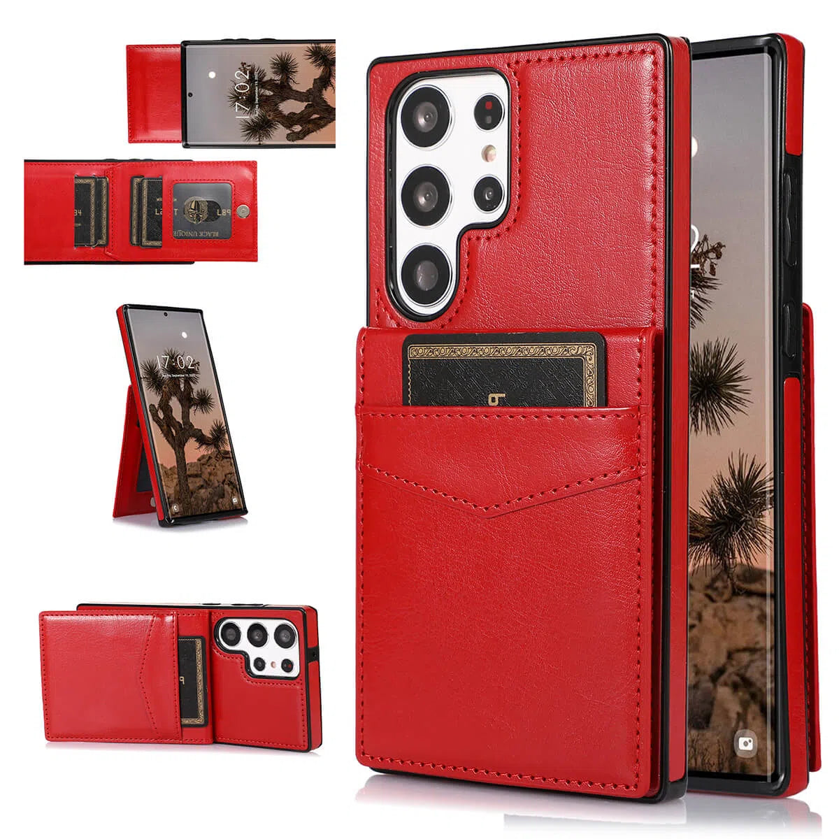 Buy Classic 5-6 Card Slots Wallet Phone Case, Premium Leather, Credit Card Holder, Flip, Kickstand Shockproof Case,Athena at Caseles-Samsung Galaxy S25 Ultra, Athena-Red