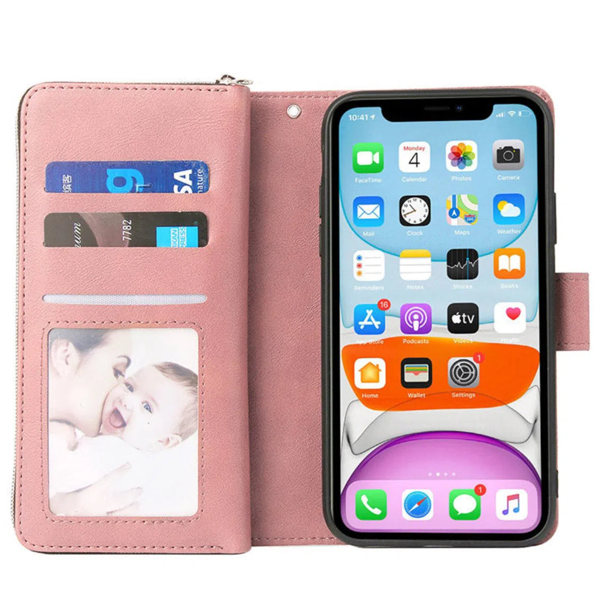 Buy Classic Wallet Phone Case, 9 Card Slots, Premium Leather, Credit Card Holder, Shockproof Case,Bakari at Caseles-iPhone 16 Pro Max, Bakari-Burgyndy