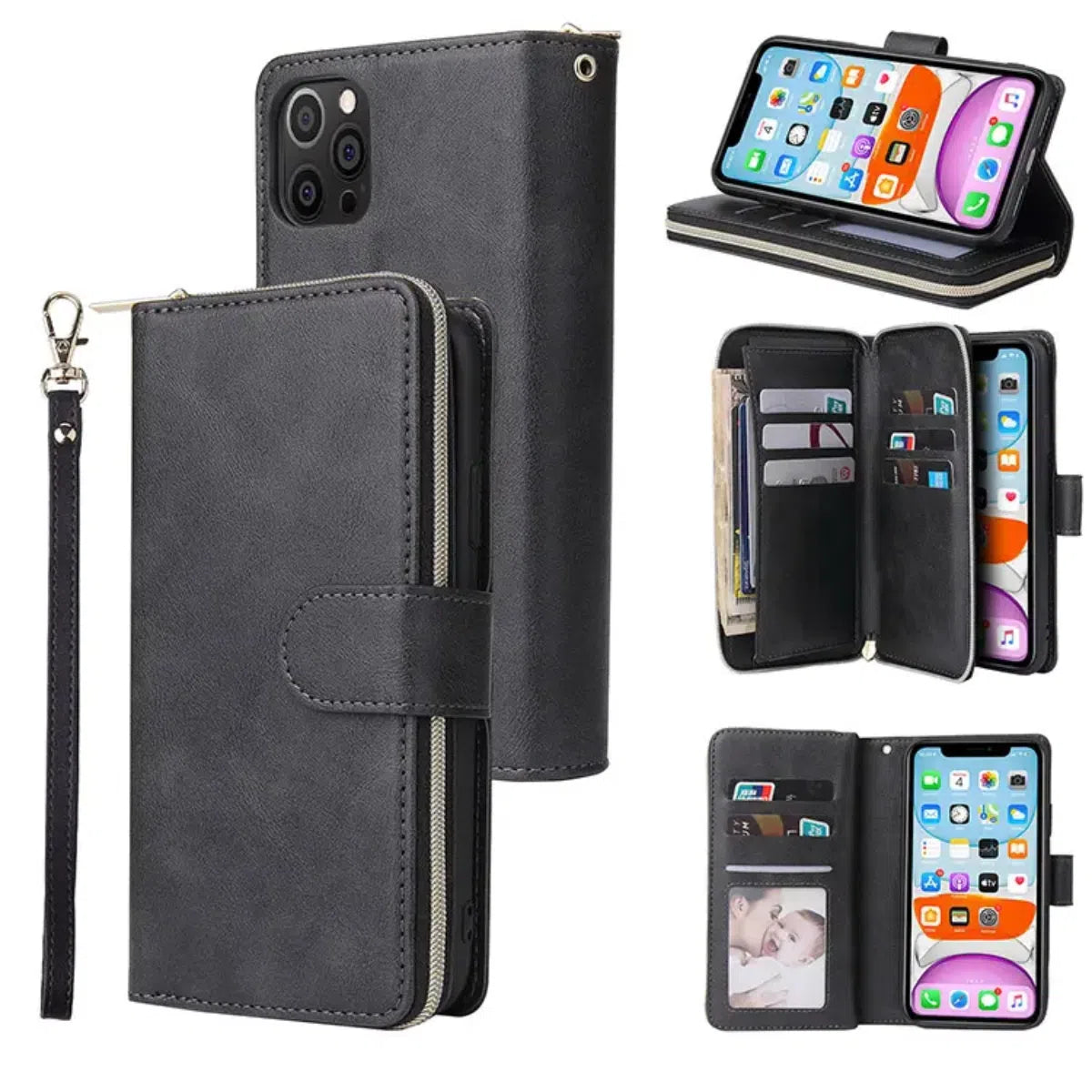 Buy Classic Wallet Phone Case, 9 Card Slots, Premium Leather, Credit Card Holder, Shockproof Case , BALDER at Caseles-iPhone 16 Pro Max, Balder-Black