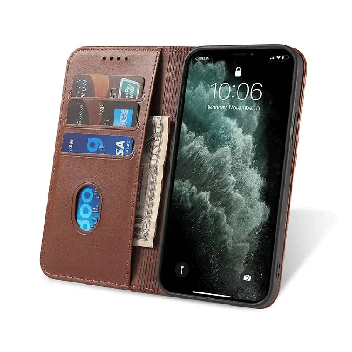 Buy Magnetic Folio Wallet Phone Case, Premium Leather, Credit Card Holder, Magnetic Closure, Flip Kickstand Shockproof Case, Barnaby at Caseles-iPhone 16 Pro Max, Barnaby-Brown