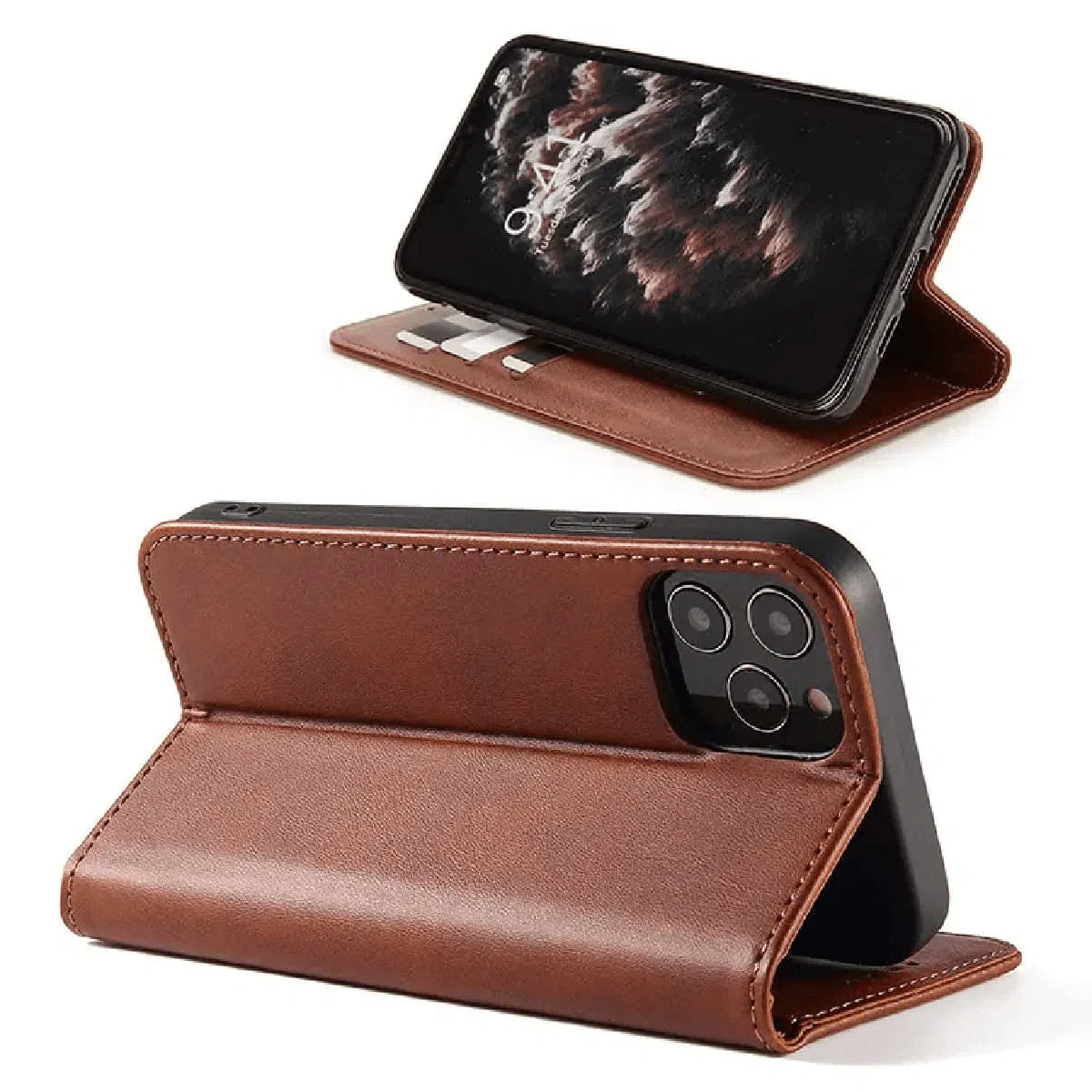 Buy Magnetic Folio Wallet Phone Case, Premium Leather, Credit Card Holder, Magnetic Closure, Flip Kickstand Shockproof Case, Barnaby at Caseles-iPhone 16 Pro Max, Barnaby-Brown