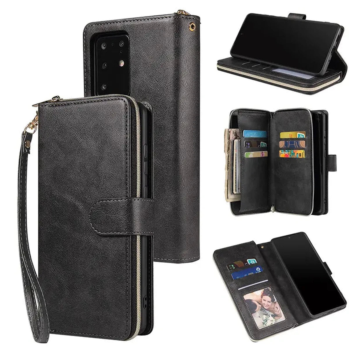 Buy Classic Wallet Phone Case, 9 Card Slots, Premium Leather, Credit Card Holder, Shockproof Case,Bakari at Caseles-Samsung Galaxy S25 Ultra, Bakari-Black