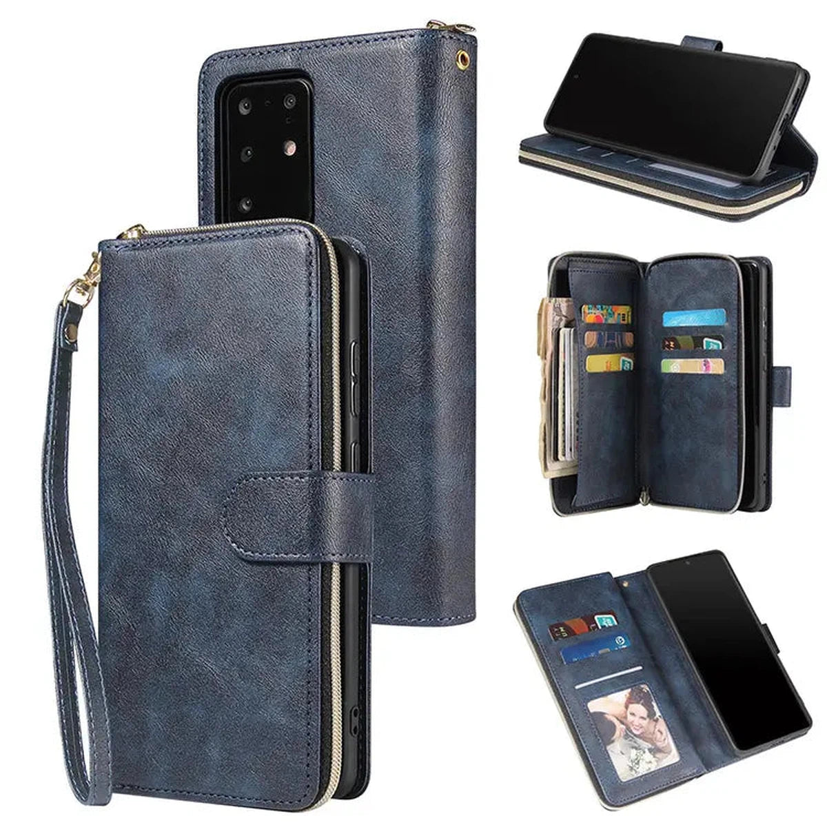 Buy Classic Wallet Phone Case, 9 Card Slots, Premium Leather, Credit Card Holder, Shockproof Case,Bakari at Caseles-Samsung Galaxy S25 Ultra, Bakari-Blue