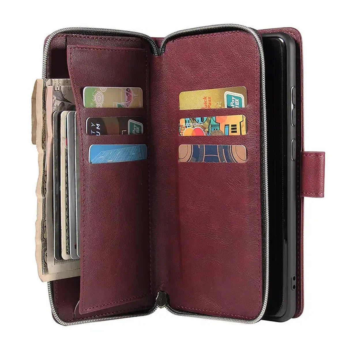 Buy Classic Wallet Phone Case, 9 Card Slots, Premium Leather, Credit Card Holder, Shockproof Case,Bakari at Caseles-Samsung Galaxy S25 Ultra, Bakari-Burgyndy