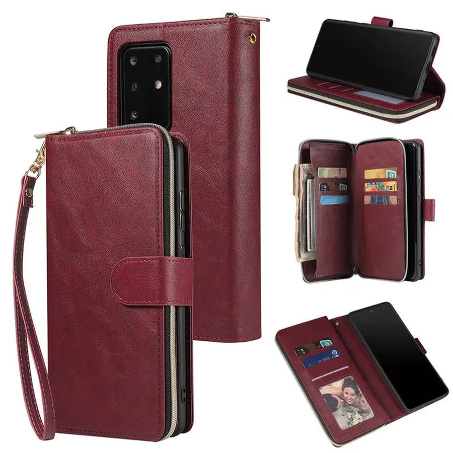 Buy Classic Wallet Phone Case, 9 Card Slots, Premium Leather, Credit Card Holder, Shockproof Case,Bakari at Caseles-Samsung Galaxy S25 Ultra, Bakari-Burgyndy