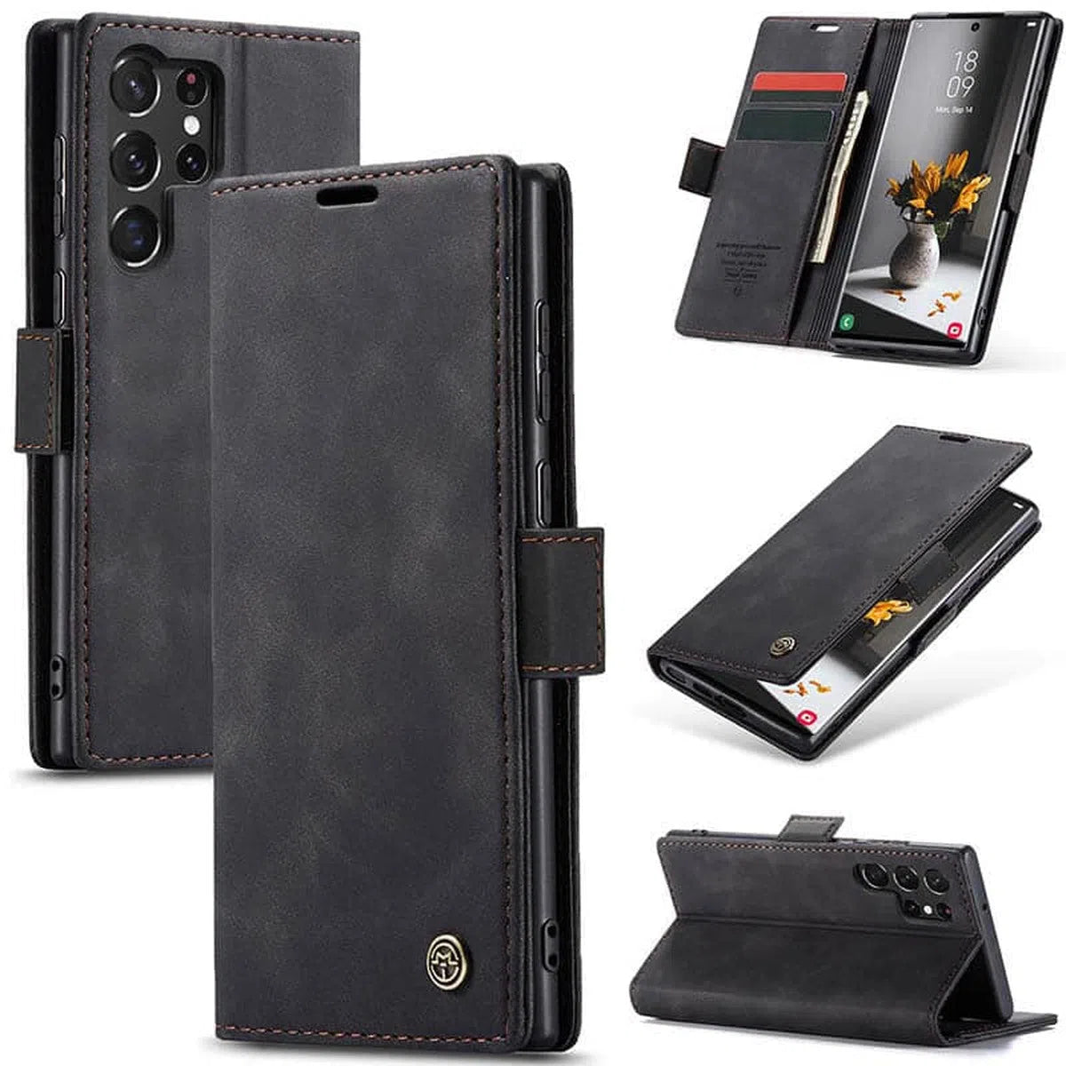 Buy Magnetic Flip Leather Card Wallet Phone Case Cover for iPhone, Benjamin at Caseles-iPhone 16 Pro Max, BJM-Black