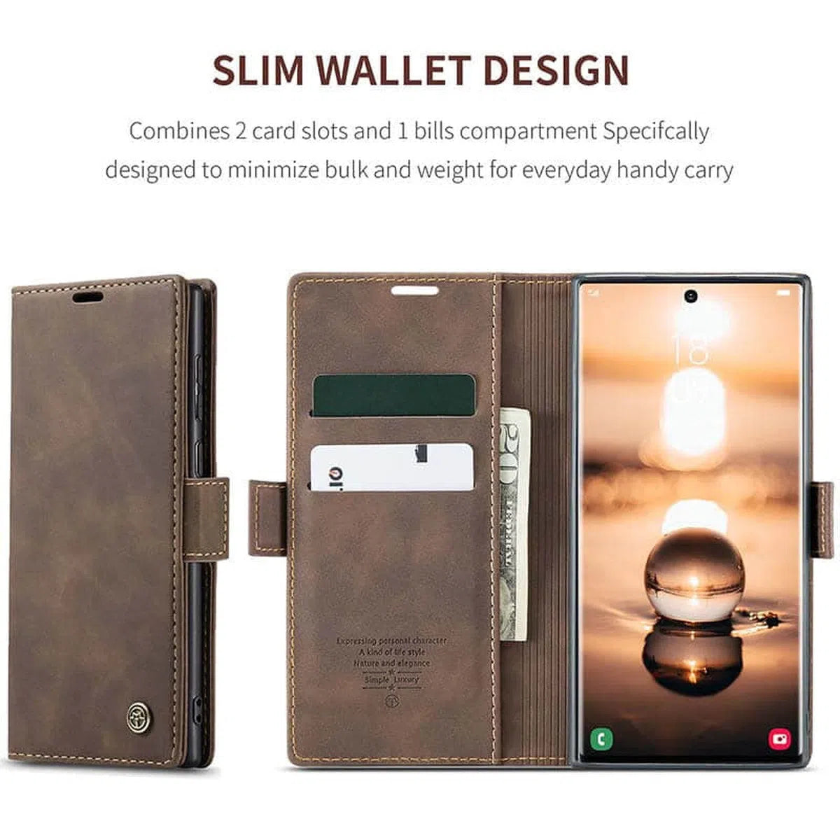 Buy Magnetic Flip Leather Card Wallet Phone Case Cover for iPhone, Benjamin at Caseles-iPhone 16 Pro Max, BJM-Coffee