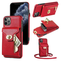 Buy Detachable Lanyard Leather Case Wallet Case Card Slot Shockproof Kickstand Zipper Closure Flip Leather Case for iPhone,Briana at Caseles-iPhone 16 Pro Max, Briana-Red