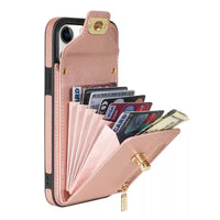 Buy Detachable Lanyard Leather Case Wallet Case Card Slot Shockproof Kickstand Zipper Closure Flip Leather Case for iPhone,Briella at Caseles-iPhone 16 Pro Max, Briella-Pink