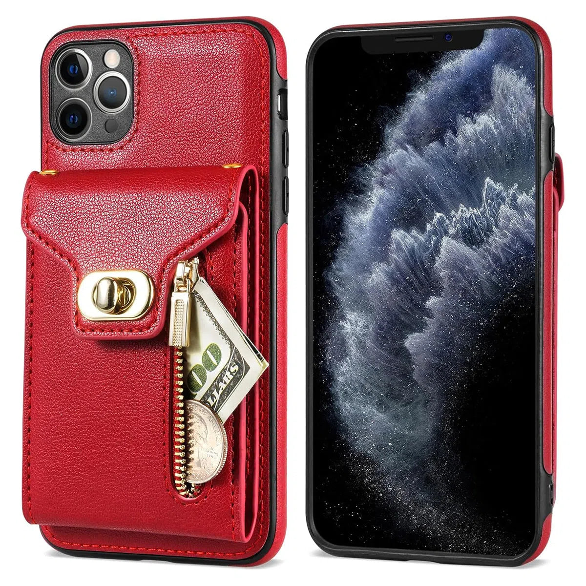 Buy Detachable Lanyard Leather Case Wallet Case Card Slot Shockproof Kickstand Zipper Closure Flip Leather Case for iPhone,Briana at Caseles-iPhone 16 Pro Max, Briana-Black