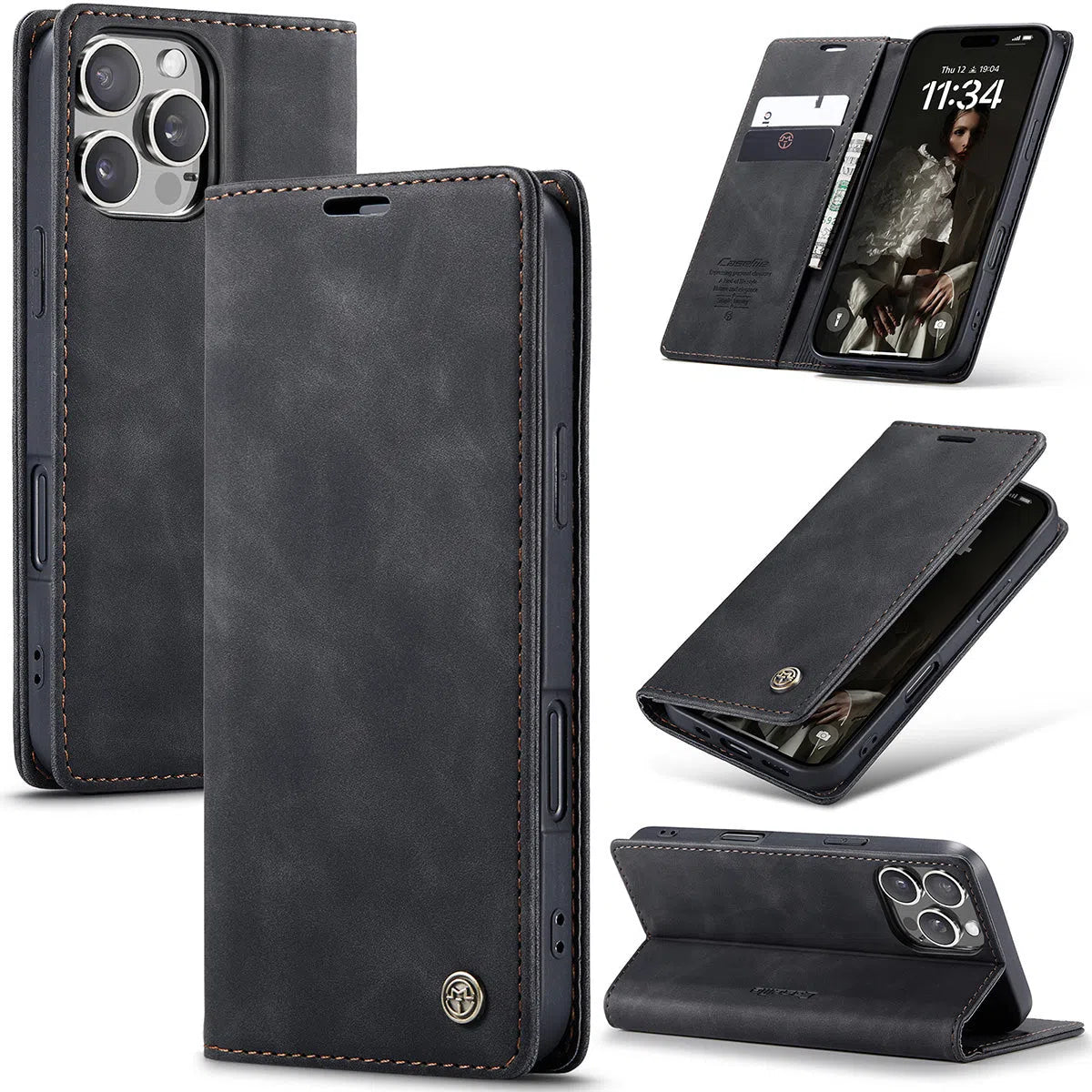 Buy Magnetic Flip Leather Card Wallet Case for iPhone, Kickstand & Drop Protection, BROOKS at Caseles-iPhone 16 Pro Max, BJM-Black