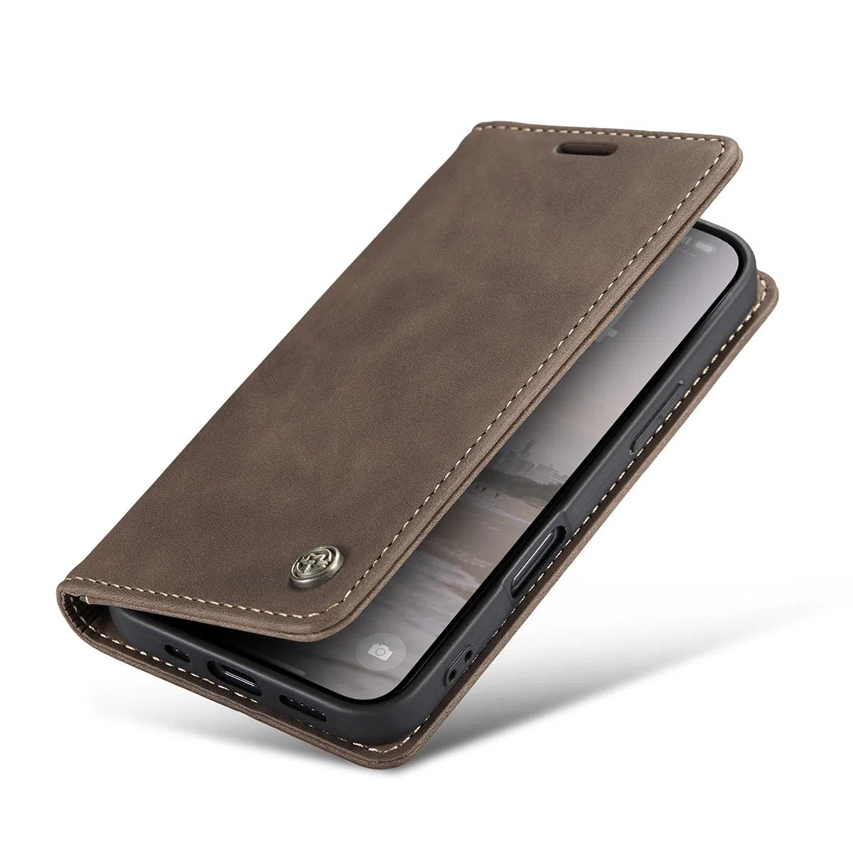 Buy Magnetic Flip Leather Card Wallet Case for iPhone, Kickstand & Drop Protection, BROOKS at Caseles-iPhone 16 Pro Max, BJM-Coffee