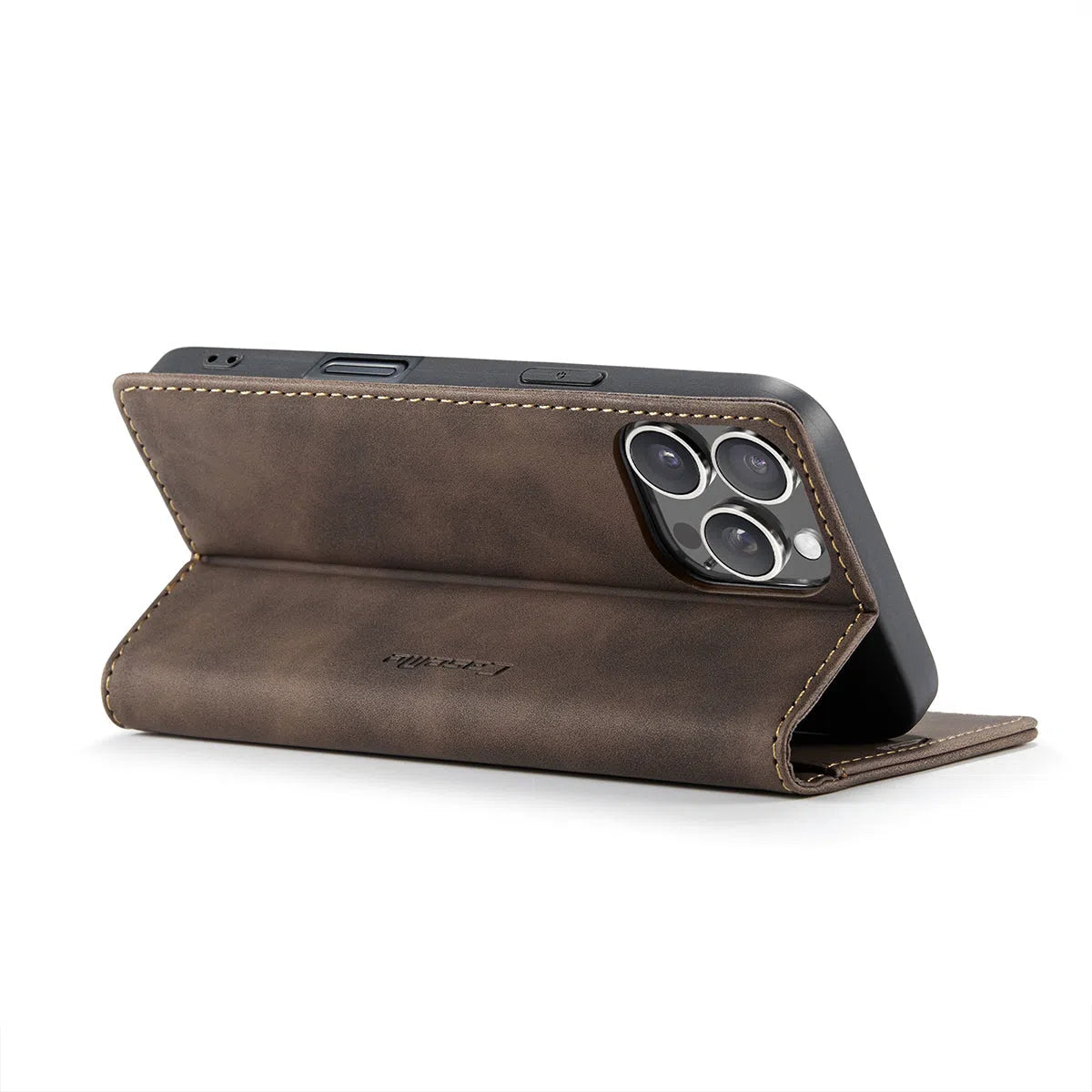 Buy Magnetic Flip Leather Card Wallet Case for iPhone, Kickstand & Drop Protection, BROOKS at Caseles-iPhone 16 Pro Max, BJM-Coffee