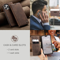 Buy Magnetic Flip Leather Card Wallet Case for iPhone, Kickstand & Drop Protection, BROOKS at Caseles-iPhone 16 Pro Max, BJM-Coffee