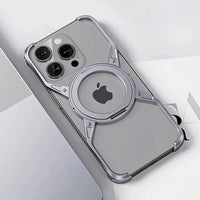 Buy Premium Aluminum Frameless Bumper Case Compatible with iPhone,Cool Design Luxury Metal Shockproof Anti-Scratch Slim Borderless case with Kickstand Magnetic Holder,Doge at Caseles-iPhone 16 Pro Max, Grey