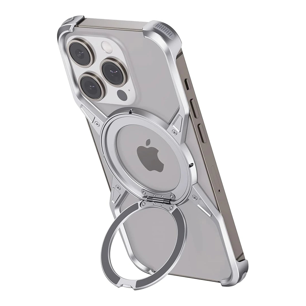 Buy Premium Aluminum Frameless Bumper Case Compatible with iPhone,Cool Design Luxury Metal Shockproof Anti-Scratch Slim Borderless case with Kickstand Magnetic Holder,Doge at Caseles-iPhone 16 Pro Max, Silver