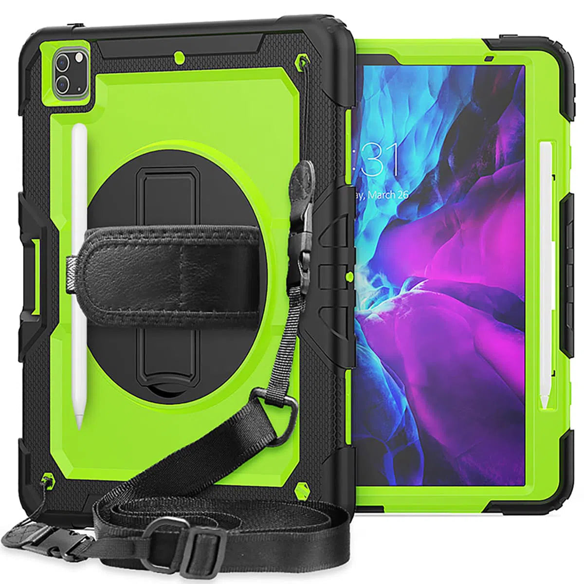 Buy Full Body Case for iPad, with Detachable Strap & Pencil Holder & built in Screen Protector 360 Rotating Hand Strap Stand Drop Proof Cover at Caseles-iPad Air 6 (2024 13 inch), CFBP-Black