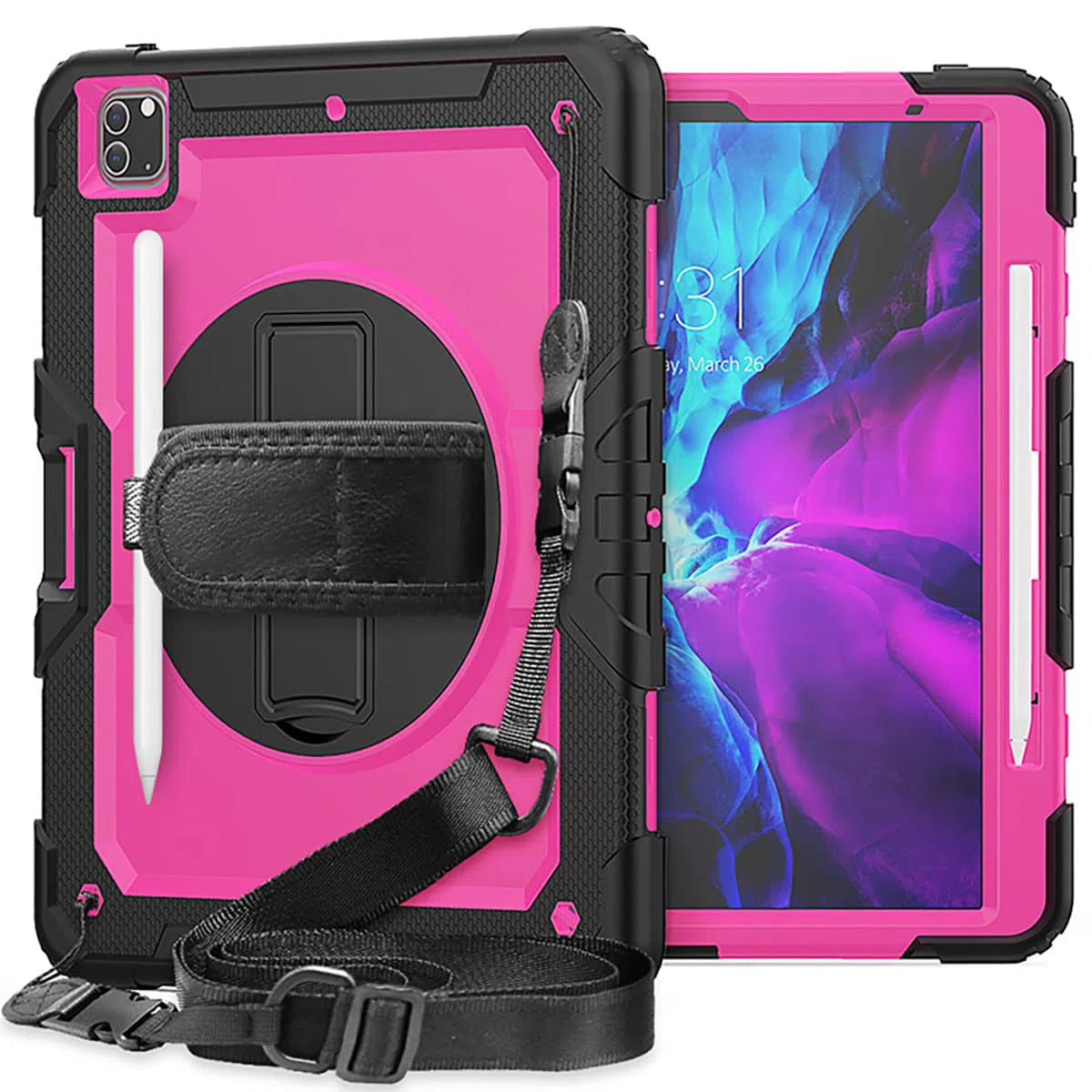 Buy Full Body Case for iPad, with Detachable Strap & Pencil Holder & built in Screen Protector 360 Rotating Hand Strap Stand Drop Proof Cover at Caseles-iPad Air 6 (2024 13 inch), CFBP-Black