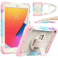 Buy Full Body Case for iPad, Multicolor, with Detachable Strap & Pencil Holder & built in Screen Protector 360 Rotating Hand Strap Stand - CLASSIC MULTICOLOR FOR IPAD CASE at Caseles-iPad Air 6 (2024 13 inch), CM-Pink