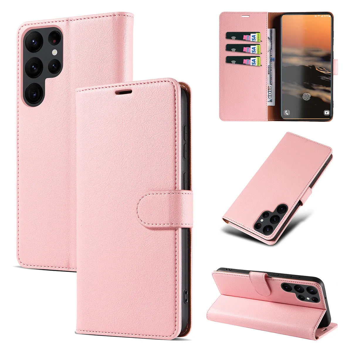 Buy Magnetic Folio Wallet Phone Case, Premium Leather, Credit Card Holder, Magnetic Closure, Flip Kickstand Shockproof Case,Delilah at Caseles-Samsung Galaxy S25 Ultra, Pink