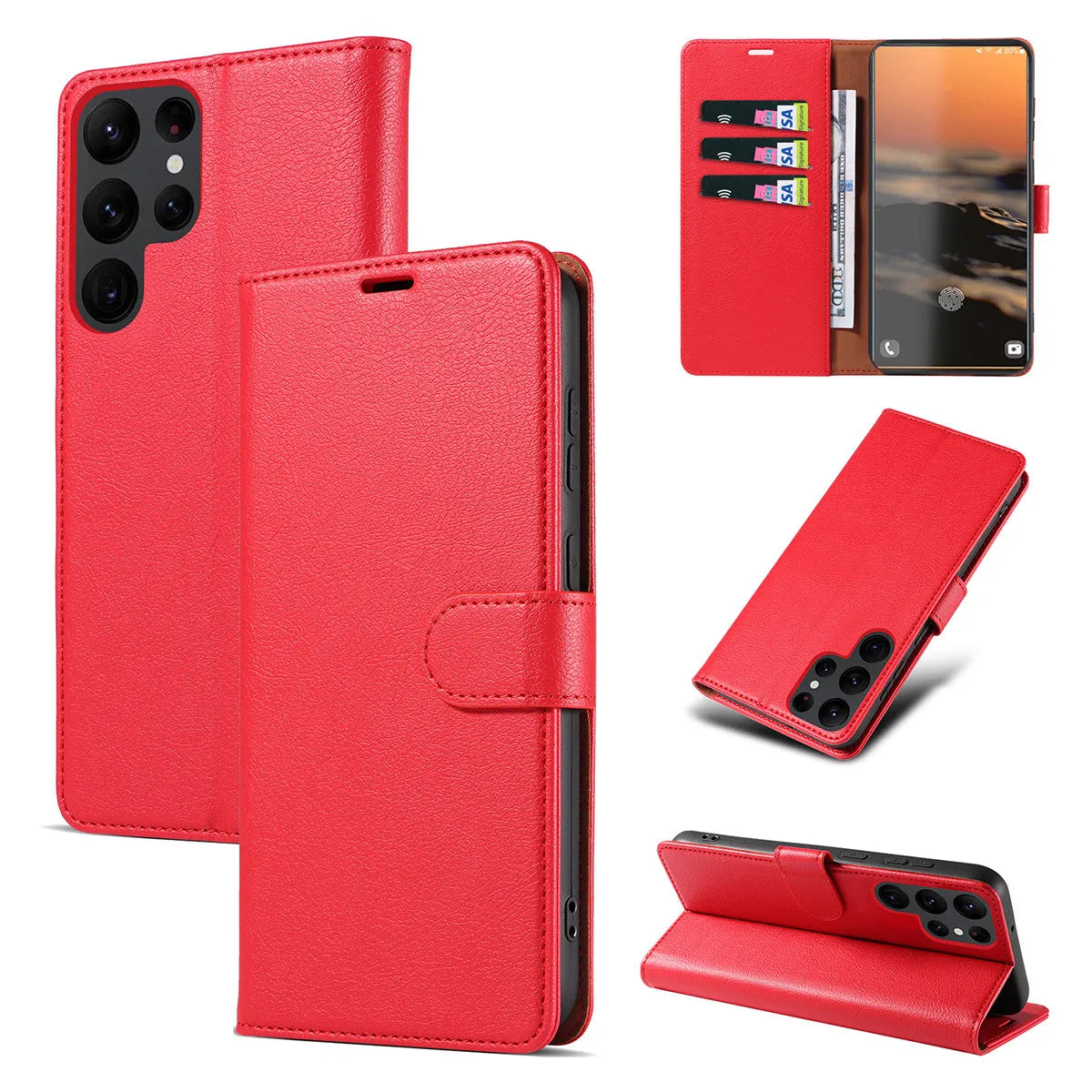 Buy Magnetic Folio Wallet Phone Case, Premium Leather, Credit Card Holder, Magnetic Closure, Flip Kickstand Shockproof Case,Delilah at Caseles-Samsung Galaxy S25 Ultra, Red