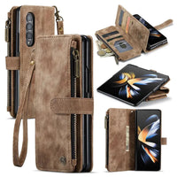 Buy Zipper Flip Folio Wallet Phone Case, Premium Leather Cover with Card Slots Cash Pocket Magnetic Closure and Kickstand,Devy at Caseles-Samsung Galaxy S24 Ultra, Brown