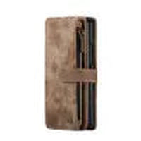 Buy Zipper Flip Folio Wallet Phone Case, Premium Leather Cover with Card Slots Cash Pocket Magnetic Closure and Kickstand,Devy at Caseles-Samsung Galaxy S24 Ultra, Brown