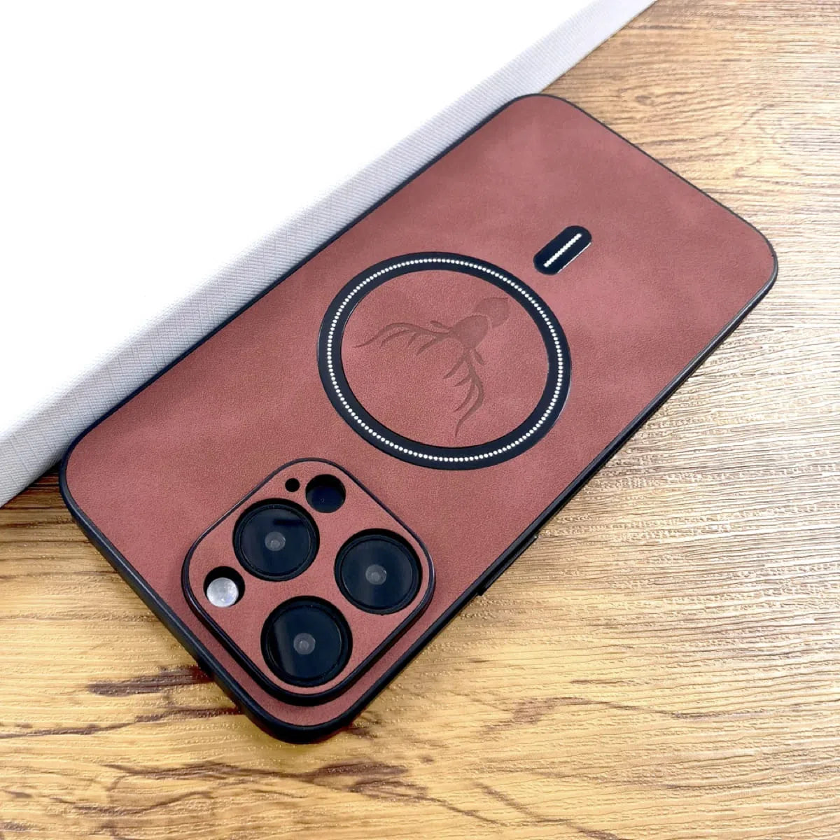 Buy Luxury PU Leather Deer Case For Magsafe Wireless Charge Full Cover,Elk at Caseles-iPhone 16 Pro Max, Oliver-DarkBrown