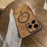 Buy Luxury PU Leather Deer Case For Magsafe Wireless Charge Full Cover,Elk at Caseles-iPhone 16 Pro Max, Oliver-DarkBrown