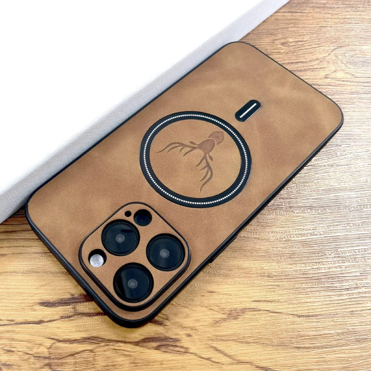 Buy Luxury PU Leather Deer Case For Magsafe Wireless Charge Full Cover,Elk at Caseles-iPhone 16 Pro Max, Oliver-DarkBrown