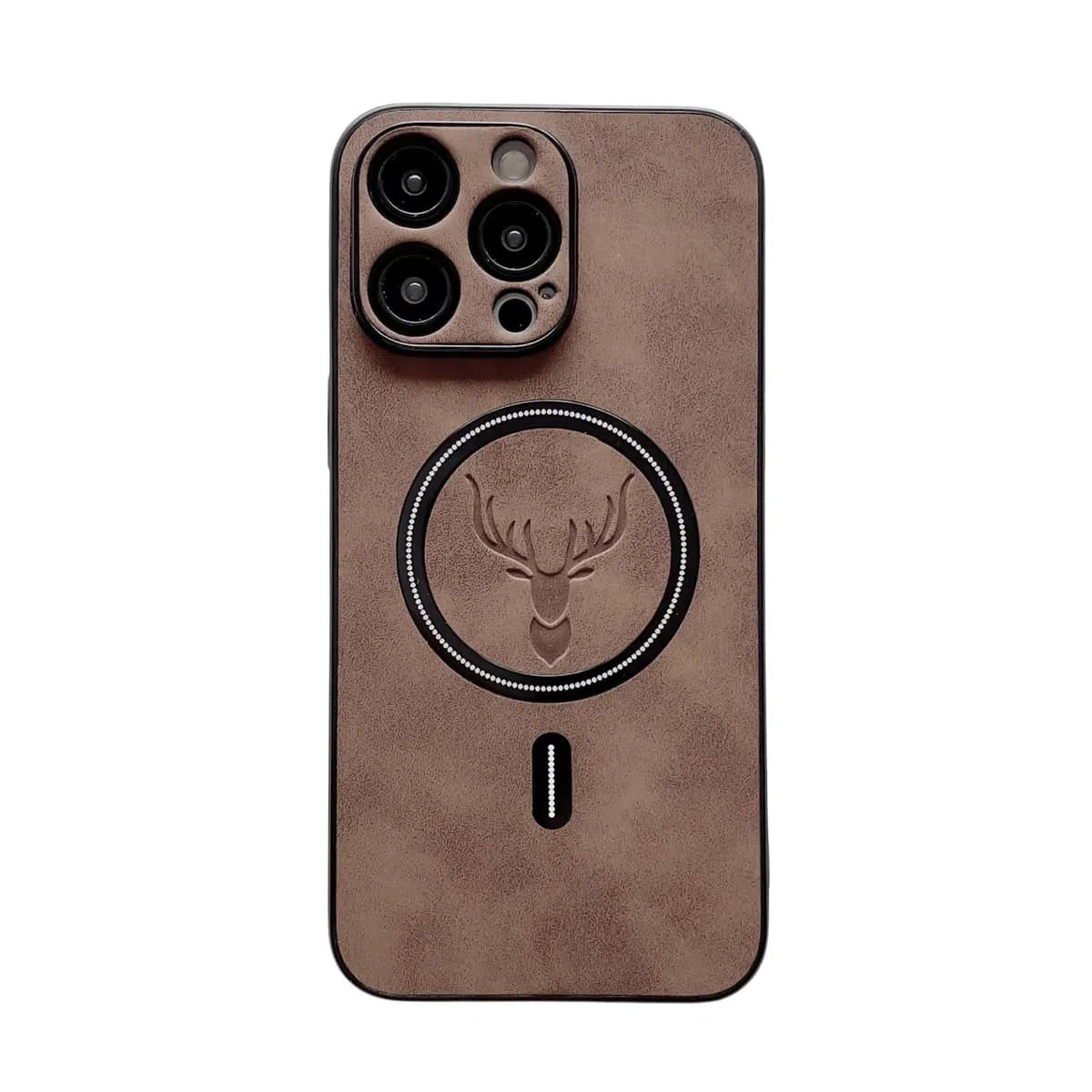 Buy Luxury PU Leather Deer Case For Magsafe Wireless Charge Full Cover,Elk at Caseles-iPhone 16 Pro Max, Oliver-DarkBrown