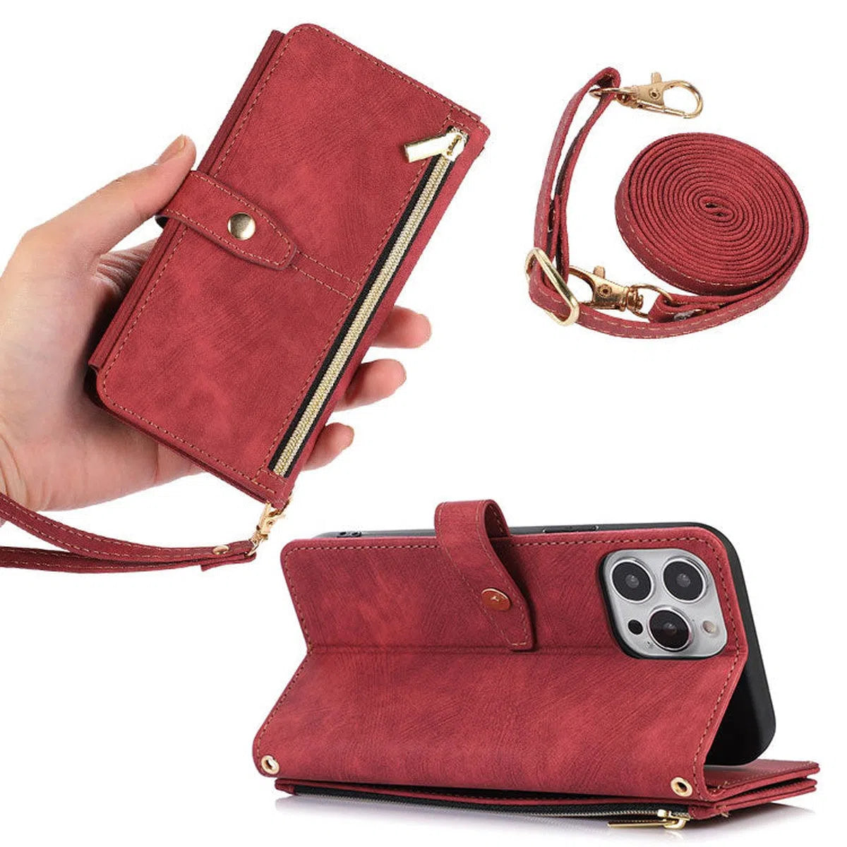 Buy Flip Crossbody Wallet Phone Case, With 9 Card Slots Zipper Pocket Retro Leather Hand Strap Kickstand Magnetic Closure Shockproof Cover,Ellie at Caseles-iPhone 16 Pro Max, Ellie-Purple