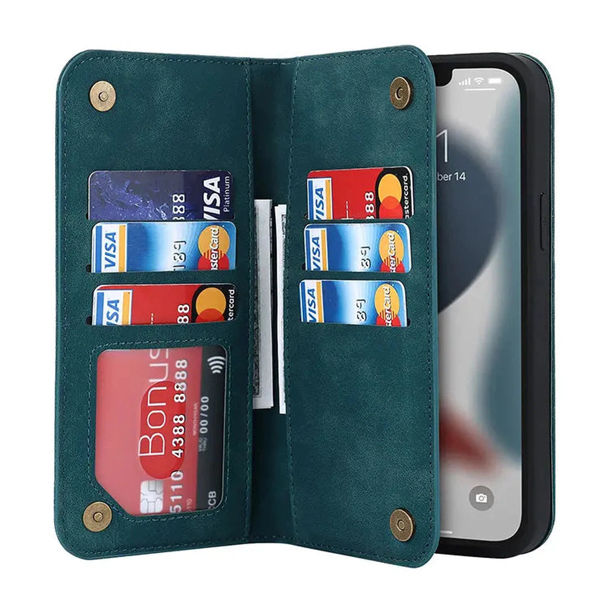 Buy Wallet Phone Case Compatible with MagSafe, Large Capacity, Cash Pocket, Card Slots, Flip Folio, Magnetic Closure & RFID Blocking, Support Wireless Charging, Shockproof Cover - MUSK at Caseles-iPhone 16 Pro Max, Musk-Brown