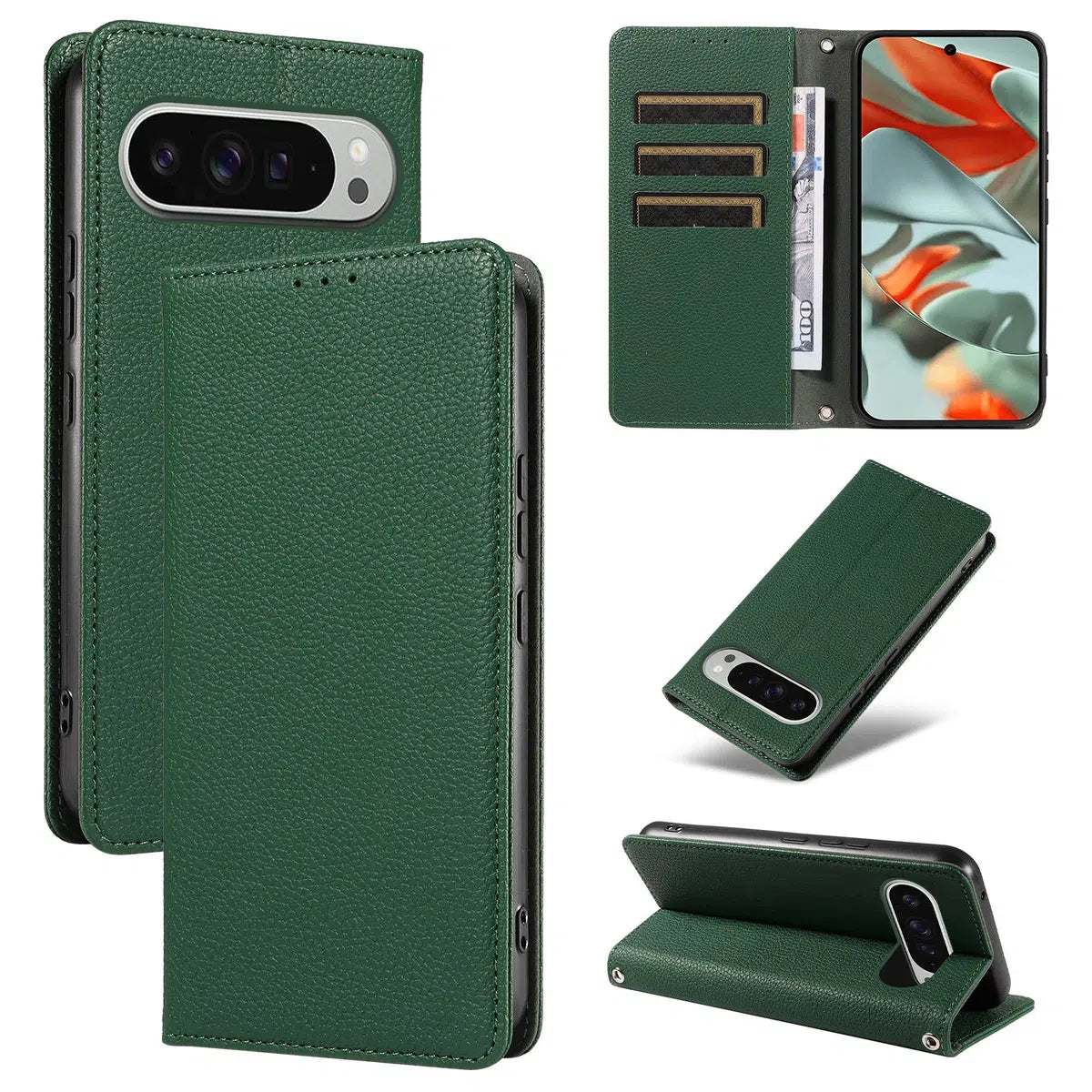 Buy Magnetic Folio Wallet Phone Case, Premium Leather, Credit Card Holder, Magnetic Closure, Flip Kickstand Shockproof Case,Barnett at Caseles-Google Pixel 9 Pro XL, Tifany