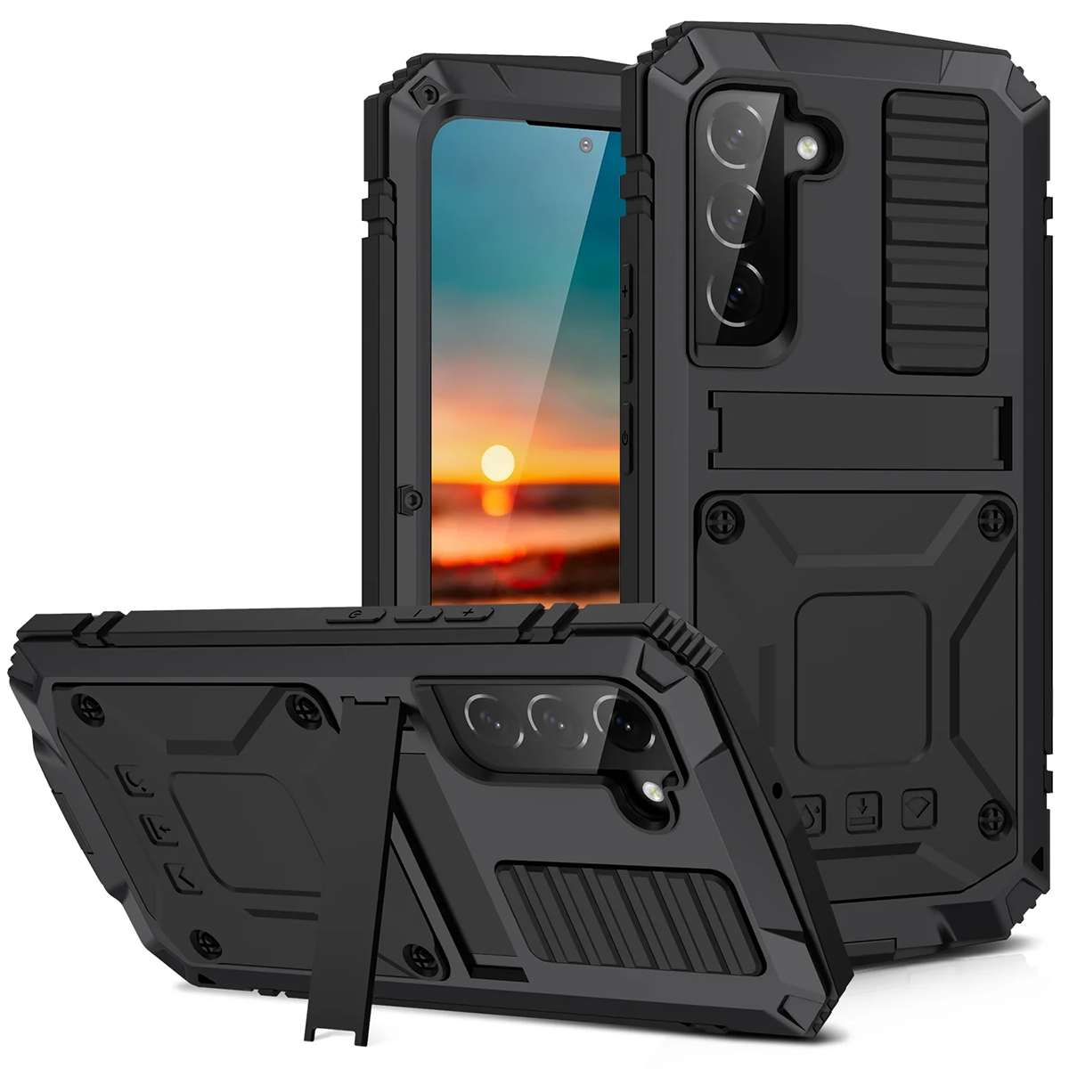 Buy Classic Full Body Metal Armor Phone Case, with Screen Protector, Heavy Duty Defender Shockproof Case,Hubert at Caseles-Samsung Galaxy S24 Ultra, Black