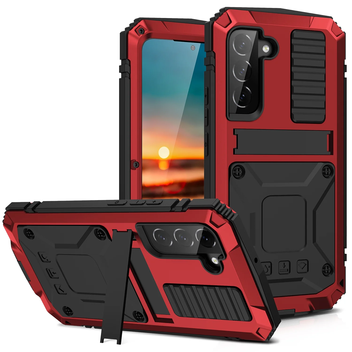 Buy Classic Full Body Metal Armor Phone Case, with Screen Protector, Heavy Duty Defender Shockproof Case,Hubert at Caseles-Samsung Galaxy S24 Ultra, Red