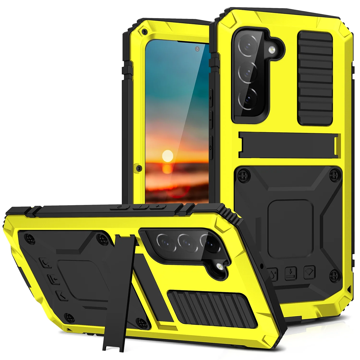 Buy Classic Full Body Metal Armor Phone Case, with Screen Protector, Heavy Duty Defender Shockproof Case,Hubert at Caseles-Samsung Galaxy S24 Ultra, Yellow