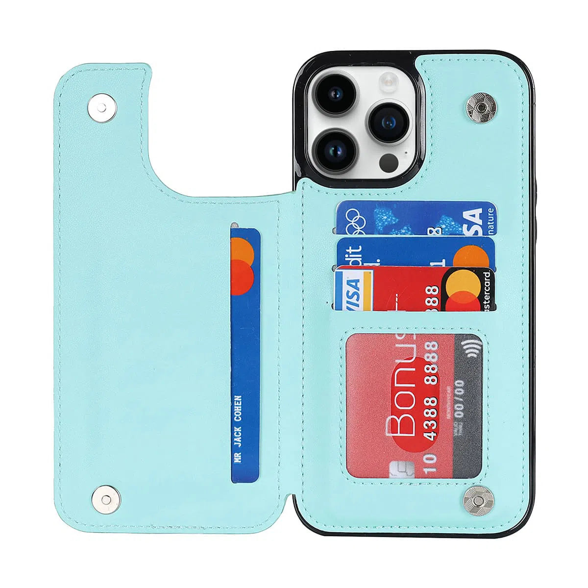 Buy Classic Wallet Phone Case, 9 Card Slots, Premium Leather, Credit Card Holder, Shockproof Case , Lauren at Caseles-iPhone 16 Pro Max, Lauren-Blue