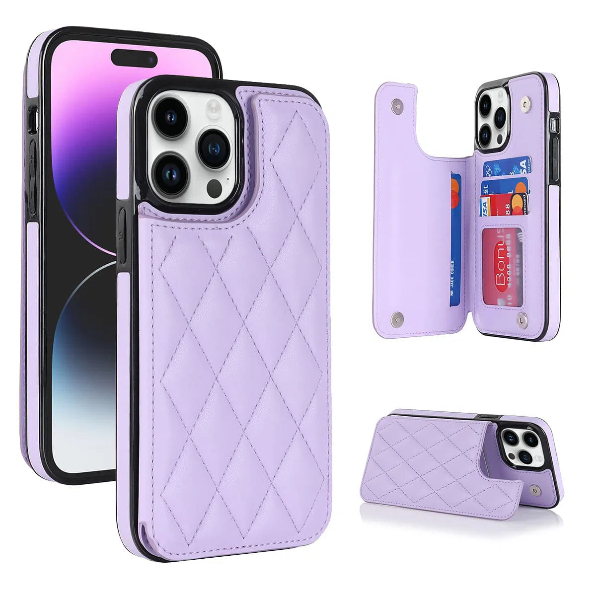 Buy Classic Wallet Phone Case, 9 Card Slots, Premium Leather, Credit Card Holder, Shockproof Case , Lauren at Caseles-iPhone 16 Pro Max, Lauren-Purple