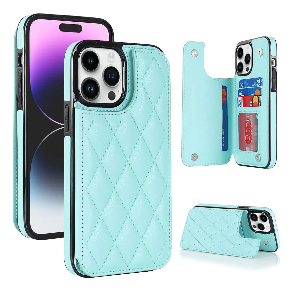 Buy Classic Wallet Phone Case, 9 Card Slots, Premium Leather, Credit Card Holder, Shockproof Case , Lauren at Caseles-iPhone 16 Pro Max, Lauren-Blue