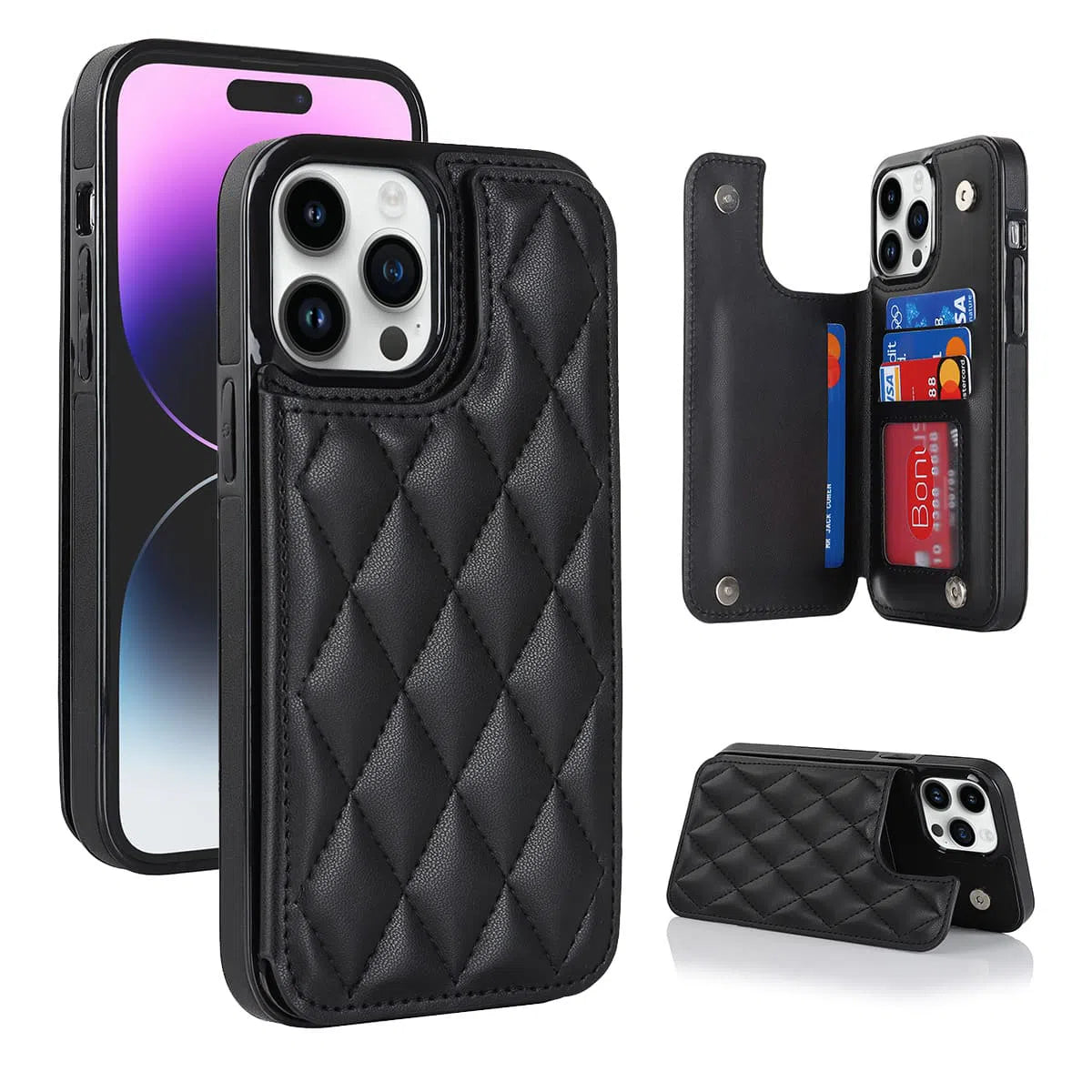 Buy Wallet Phone Case, Credit Card Holders, Magnetic Closure & Premium Leather, Kickstand, Shockproof Cover,Laura at 
Caseles-iPhone 16 Pro Max, Laura-Black