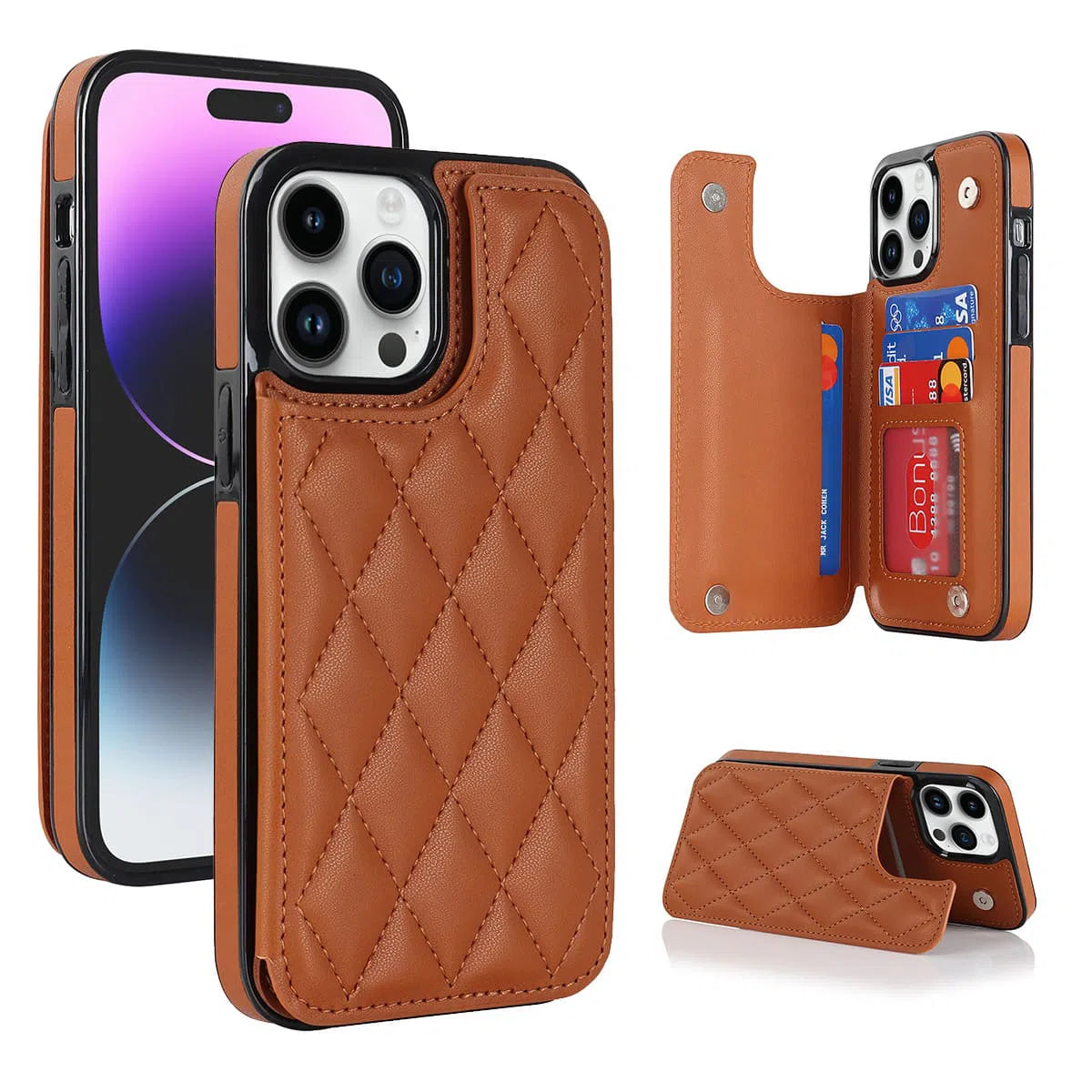 Buy Wallet Phone Case, Credit Card Holders, Magnetic Closure & Premium Leather, Kickstand, Shockproof Cover,Laura at 
Caseles-iPhone 16 Pro Max, Laura-Brown