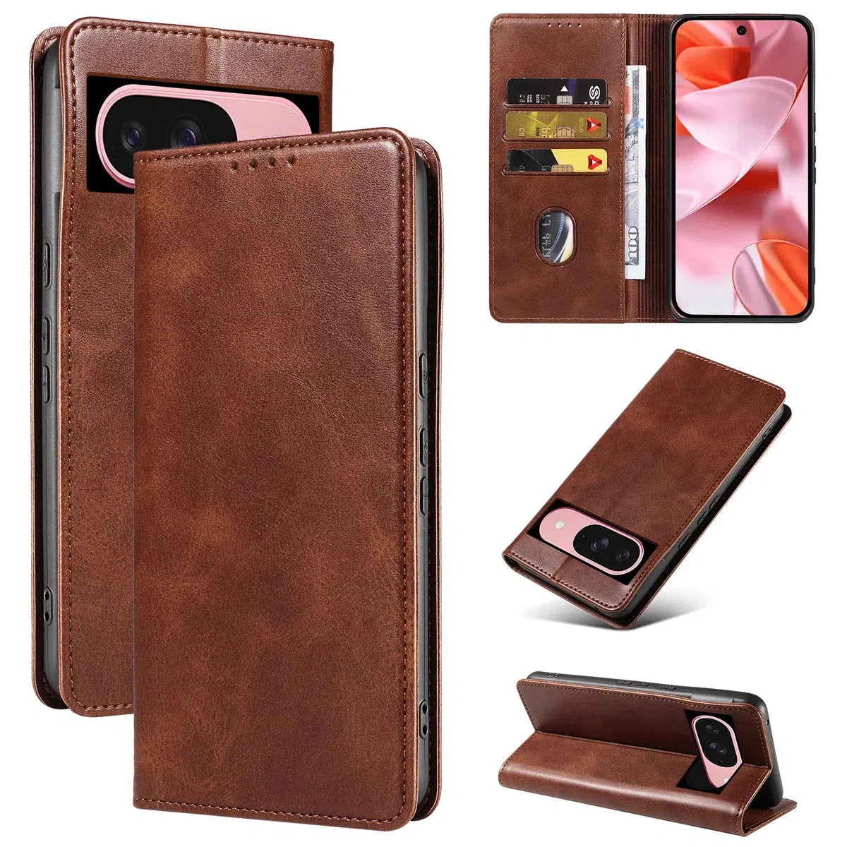 Buy Magnetic Folio Wallet Phone Case, Premium Leather, Credit Card Holder, Magnetic Closure, Flip Kickstand Shockproof Case,Barnett at Caseles-Google Pixel 9 Pro XL, Barnett-Brown