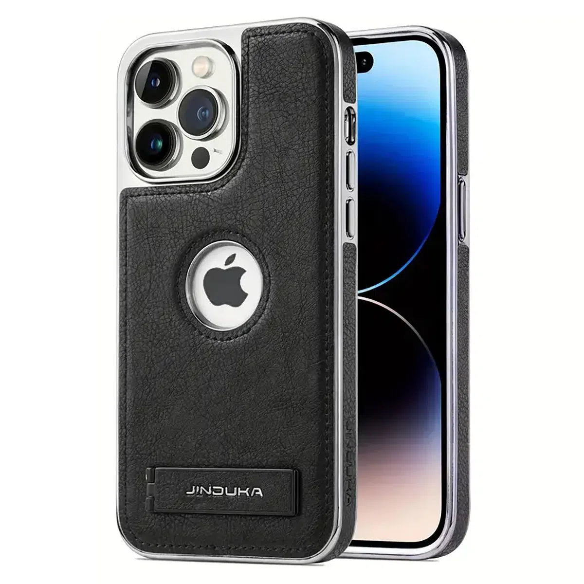 Buy Shockproof Genuine Leather iPhone Case with Stand, Soft TPU Protective Back Cover,Liam at Caseles-iPhone 16 Pro Max, Liam-Black