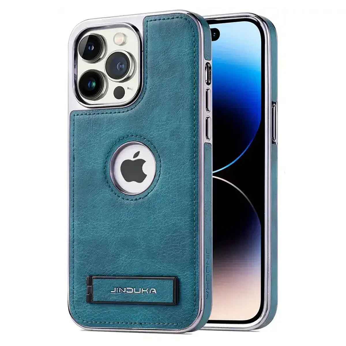 Buy Shockproof Genuine Leather iPhone Case with Stand, Soft TPU Protective Back Cover,Liam at Caseles-iPhone 16 Pro Max, Liam-Green