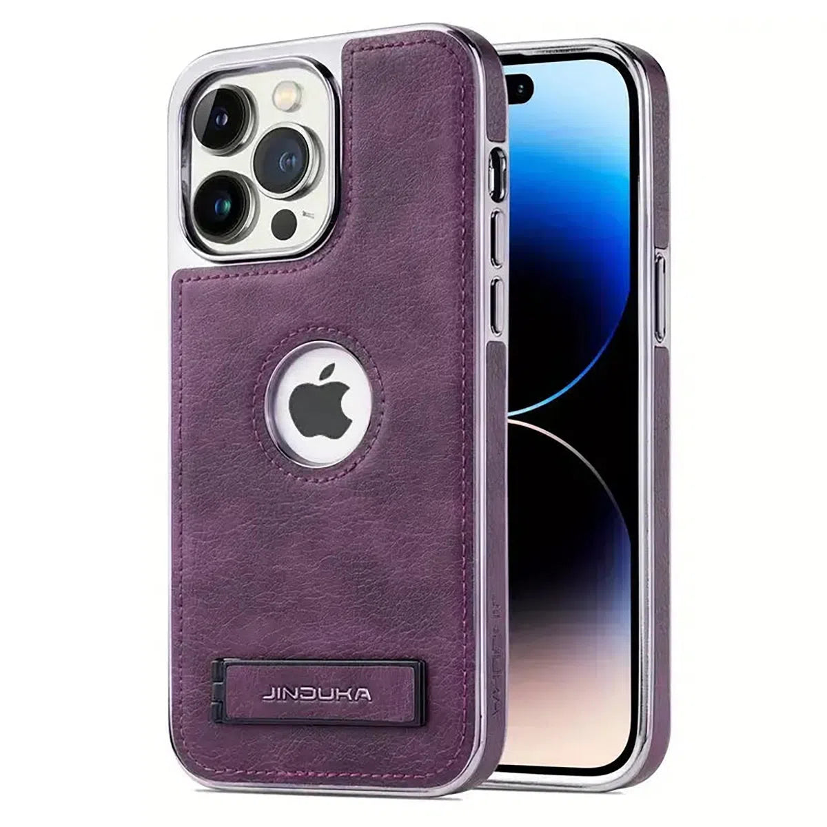 Buy Shockproof Genuine Leather iPhone Case with Stand, Soft TPU Protective Back Cover,Liam at Caseles-iPhone 16 Pro Max, Liam-Purple