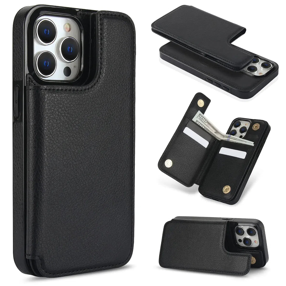 Buy iPhone Wallet Case, 4 Card Slots, Cash Slot, RFID Blocking, Magnetic, MagSafe Compatible,Liliana at Caseles-iPhone 16 Pro Max, Liliana-Black